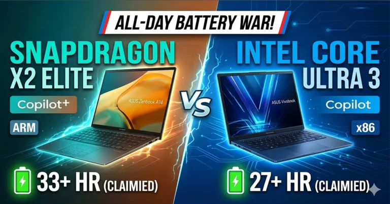 Snapdragon X2 Elite vs Intel Core Ultra 3 battery life